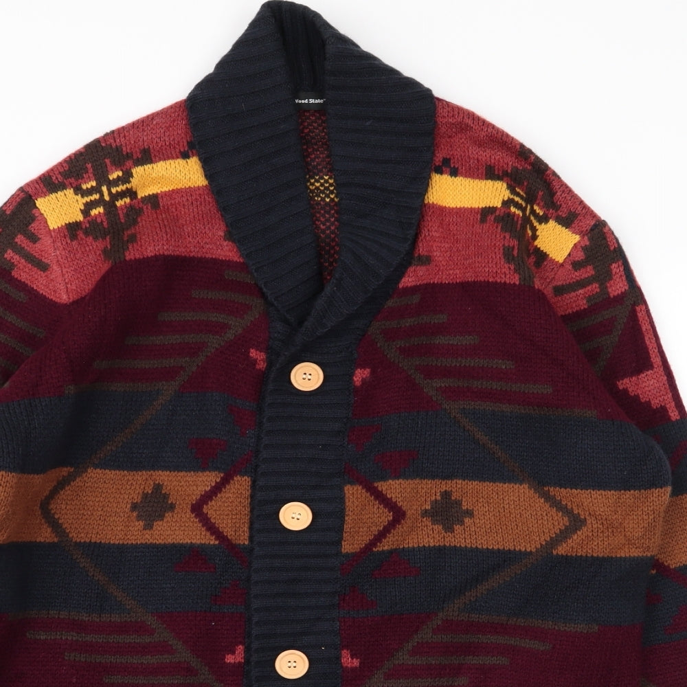 CEDAR Mens Multicoloured Geometric  Cardigan Jumper Size M
