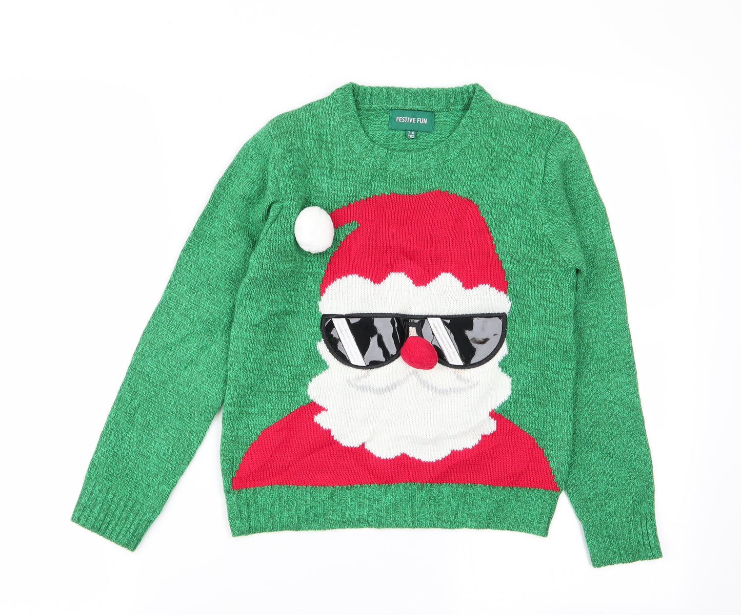 festive fun Boys Green   Pullover Jumper Size 7-8 Years  - christmas