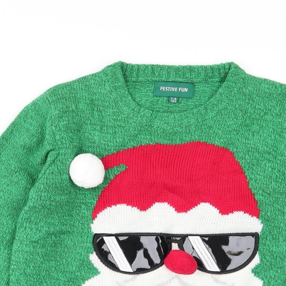 festive fun Boys Green   Pullover Jumper Size 7-8 Years  - christmas