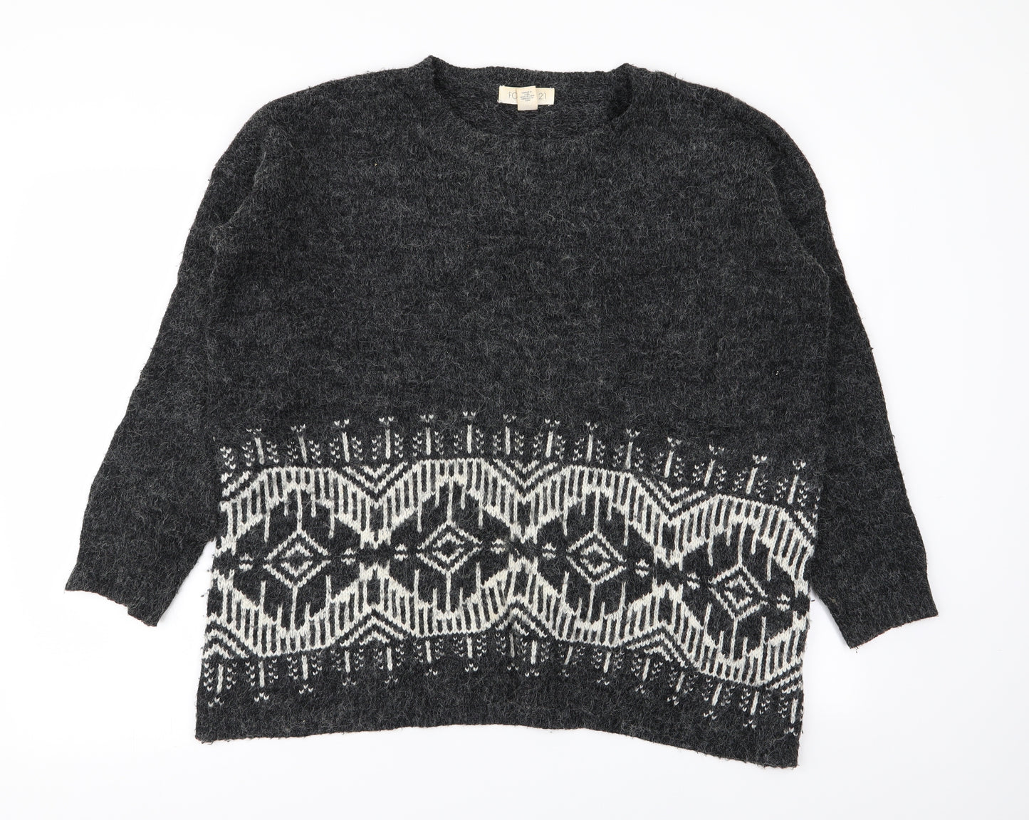 FOREVER 21 Womens Grey Geometric  Pullover Jumper Size L