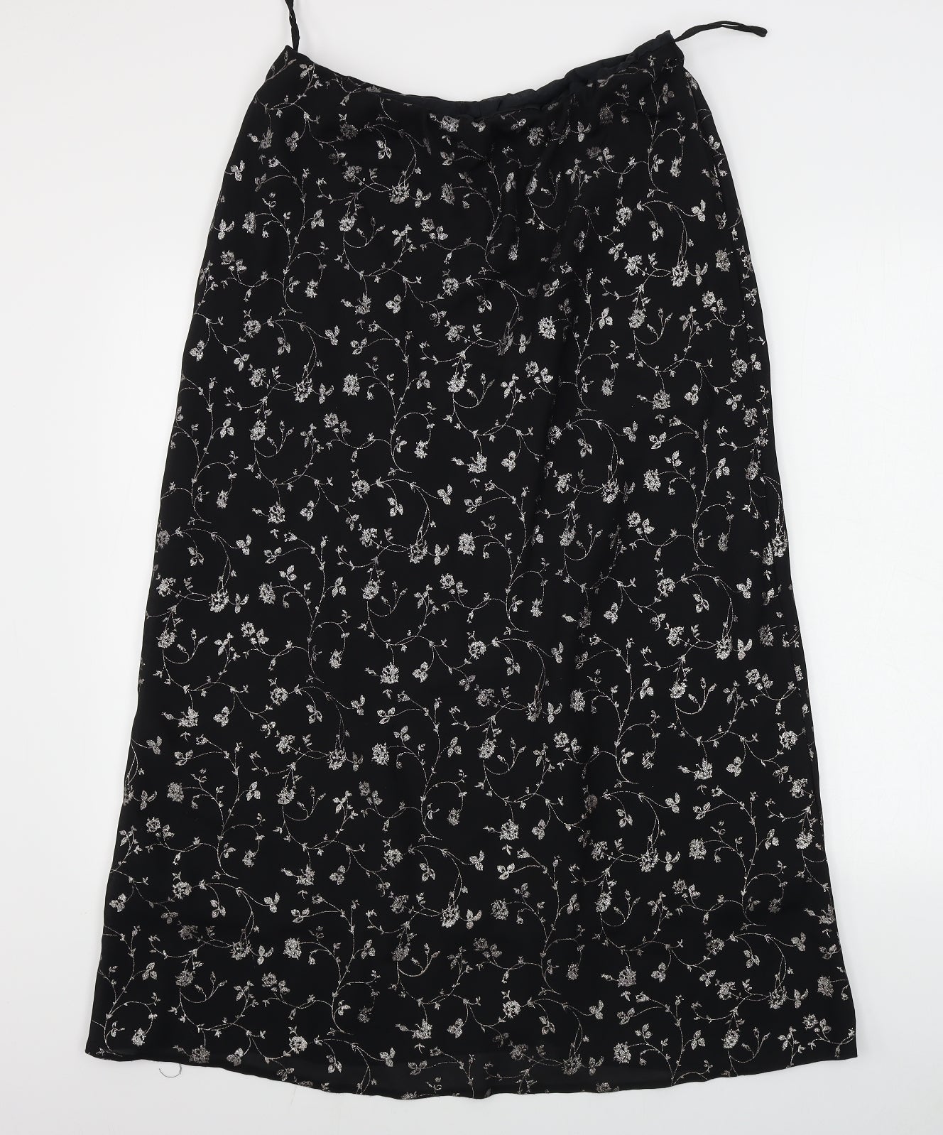 Preworn  Womens Black Floral  A-Line Skirt Size 16