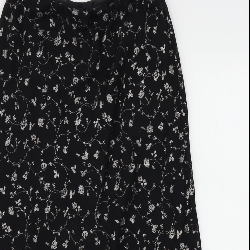 Preworn  Womens Black Floral  A-Line Skirt Size 16