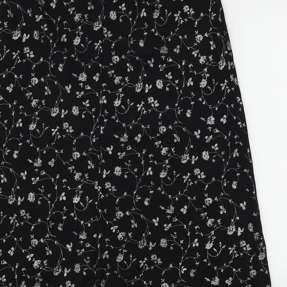 Preworn  Womens Black Floral  A-Line Skirt Size 16
