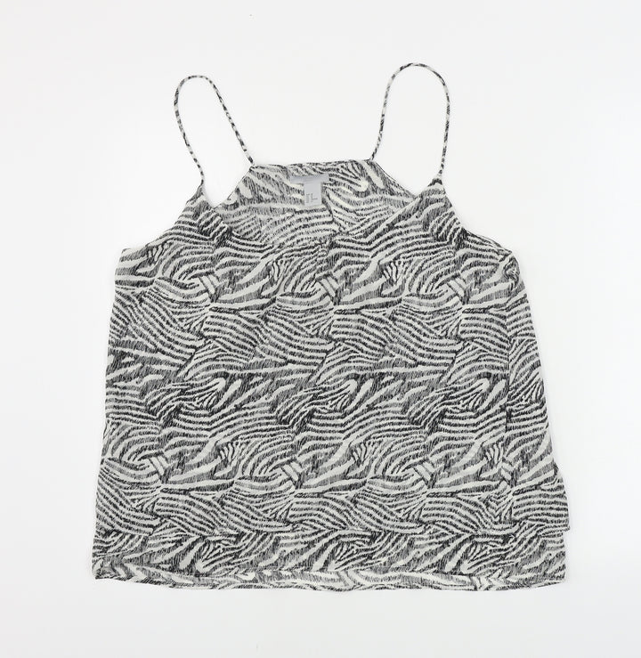 H&M Womens White Animal Print Basic Blouse Size 10