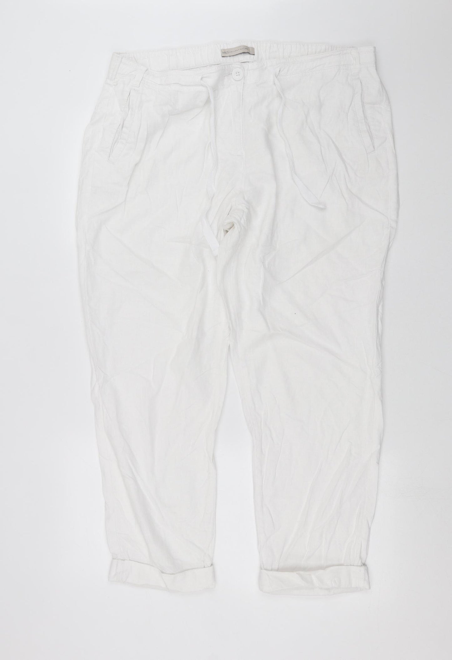 Marks and Spencer Womens White   Trousers  Size 18 L27 in - peg trousers