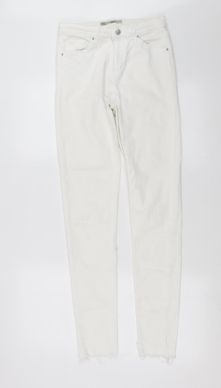 Topshop Womens White Denim Skinny Jeans Size 28 in L30 in - Distressed hem