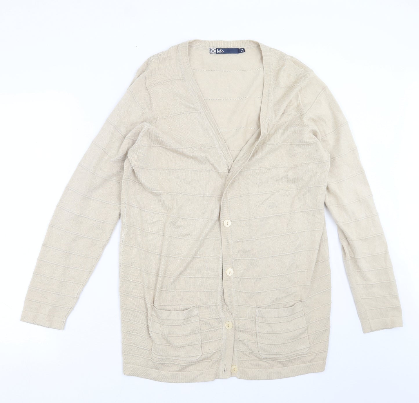 ISLE Womens Beige Striped Knit Cardigan Jumper Size M