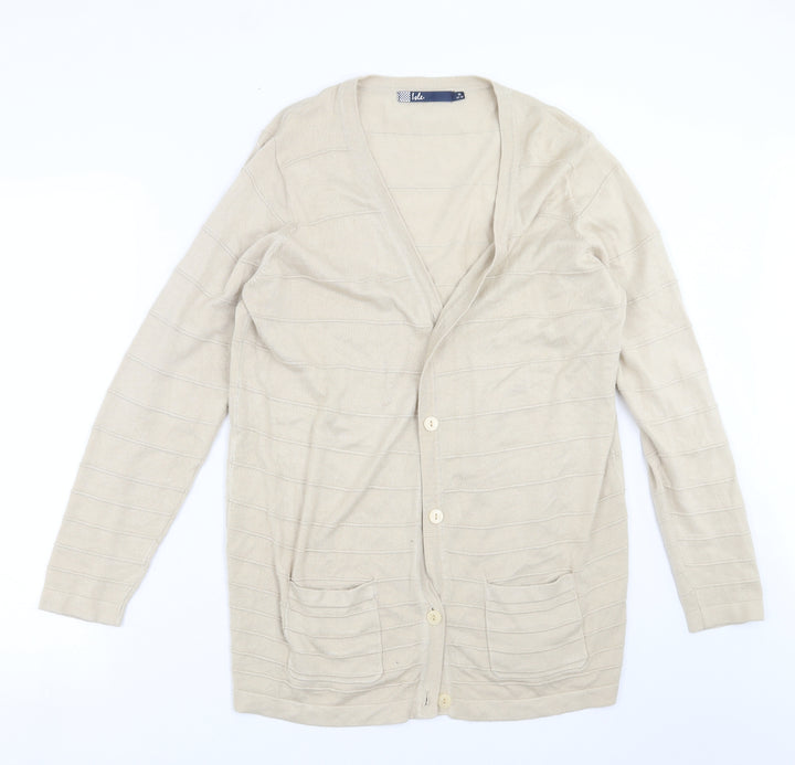 ISLE Womens Beige Striped Knit Cardigan Jumper Size M