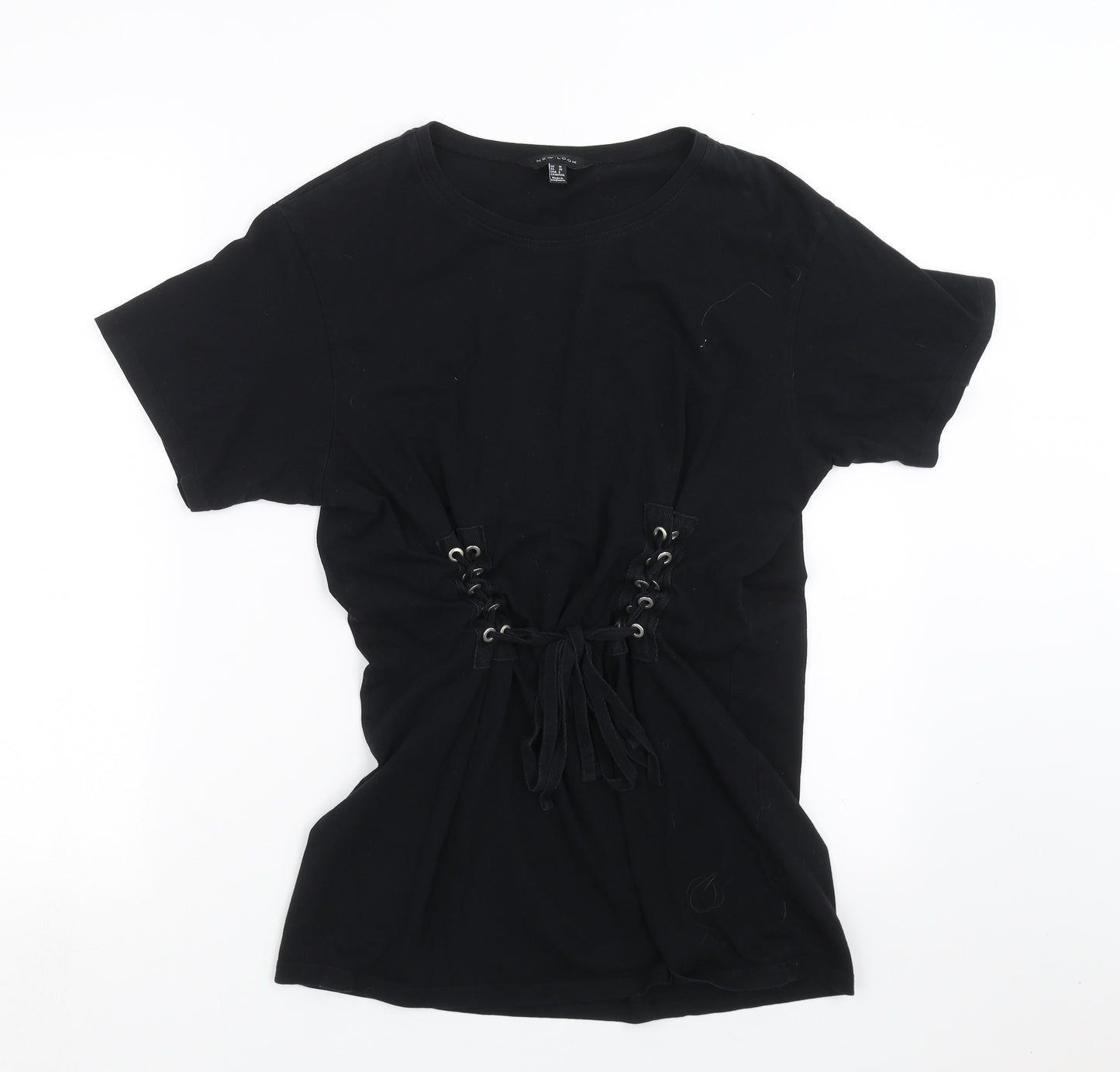 New Look Womens Black   Basic T-Shirt Size 10  - Lace up Detail