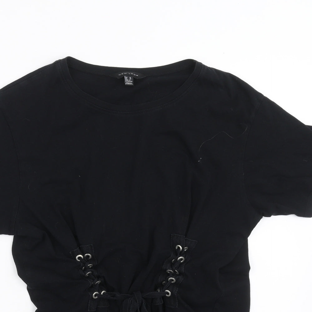 New Look Womens Black   Basic T-Shirt Size 10  - Lace up Detail