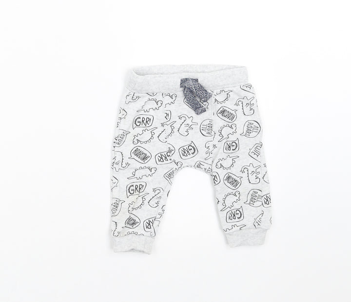 F&F Baby Grey Jogger Trousers Size 3-6 Months - DInosaur