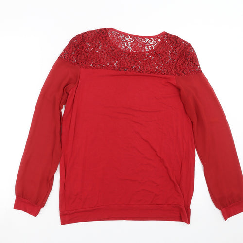 NEXT Womens Red   Basic Blouse Size 10  - Lace Detail