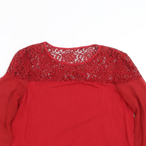 NEXT Womens Red   Basic Blouse Size 10  - Lace Detail