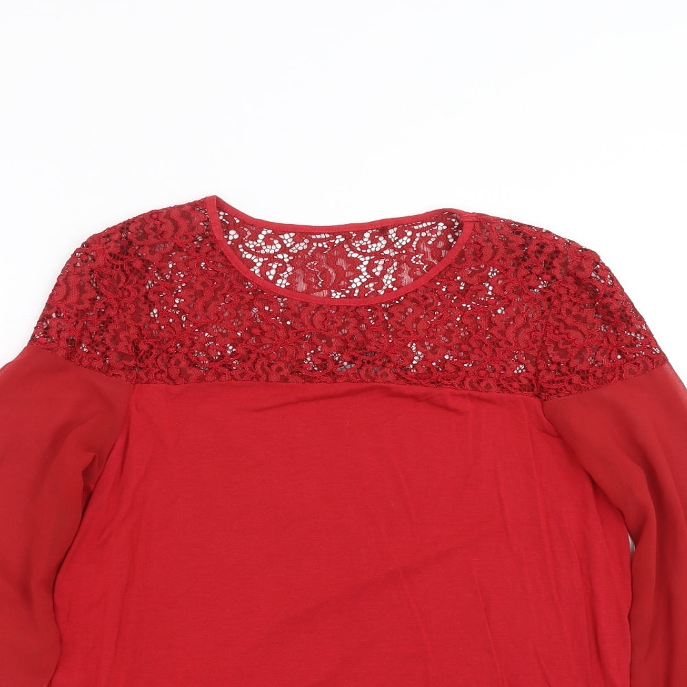 NEXT Womens Red   Basic Blouse Size 10  - Lace Detail