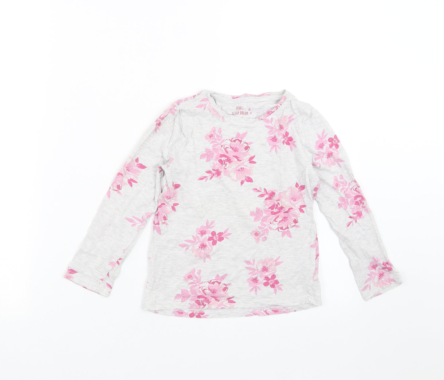 F&F Girls Grey Floral  Top Pyjama Set Size 6-7 Years