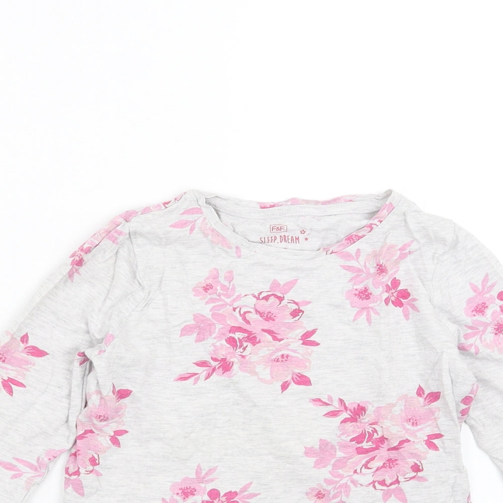 F&F Girls Grey Floral  Top Pyjama Set Size 6-7 Years