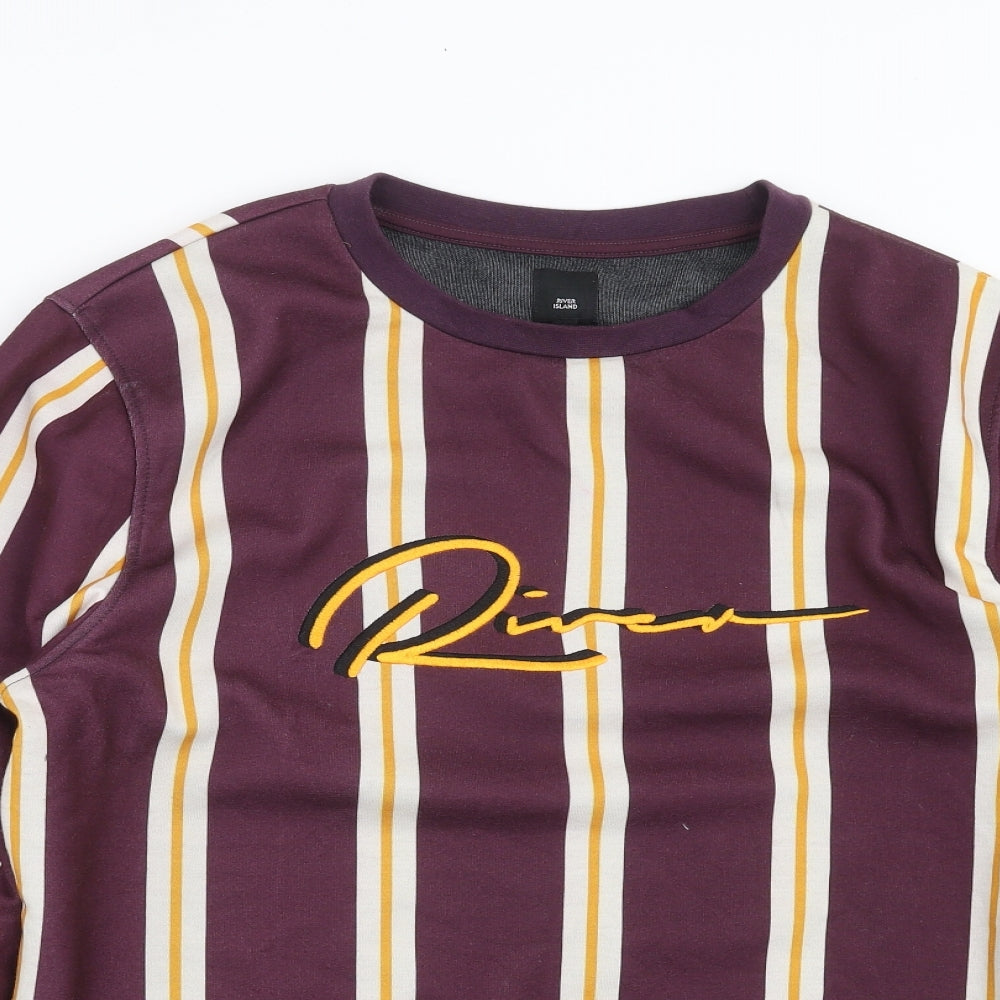 River Island Mens Purple Striped  Pullover Sweatshirt Size L