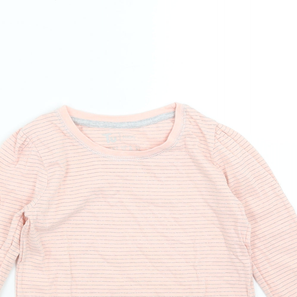 TU Girls Pink Striped  Basic T-Shirt Size 6-7 Years