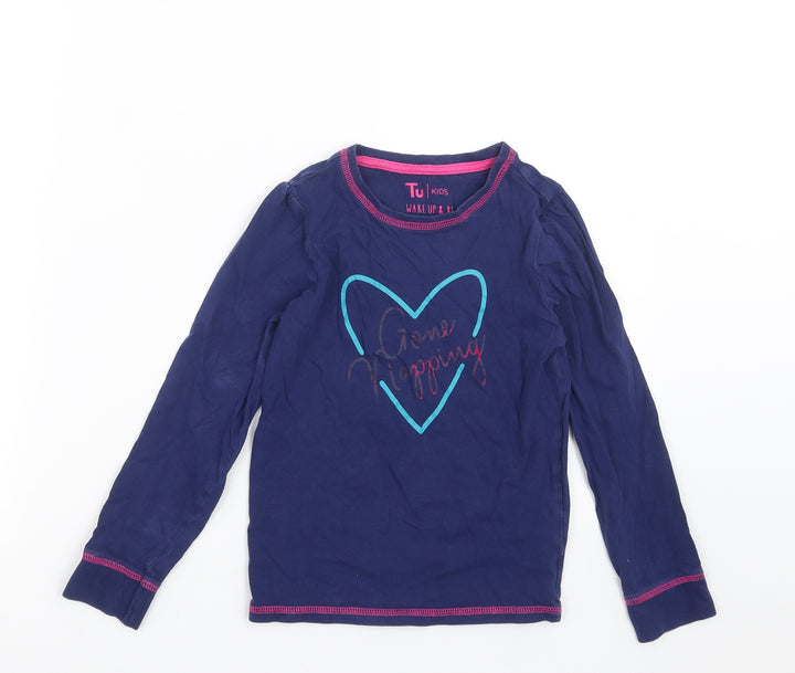 TU Girls Blue Solid Top Pyjama Top Size 7-8 Years - gone napping