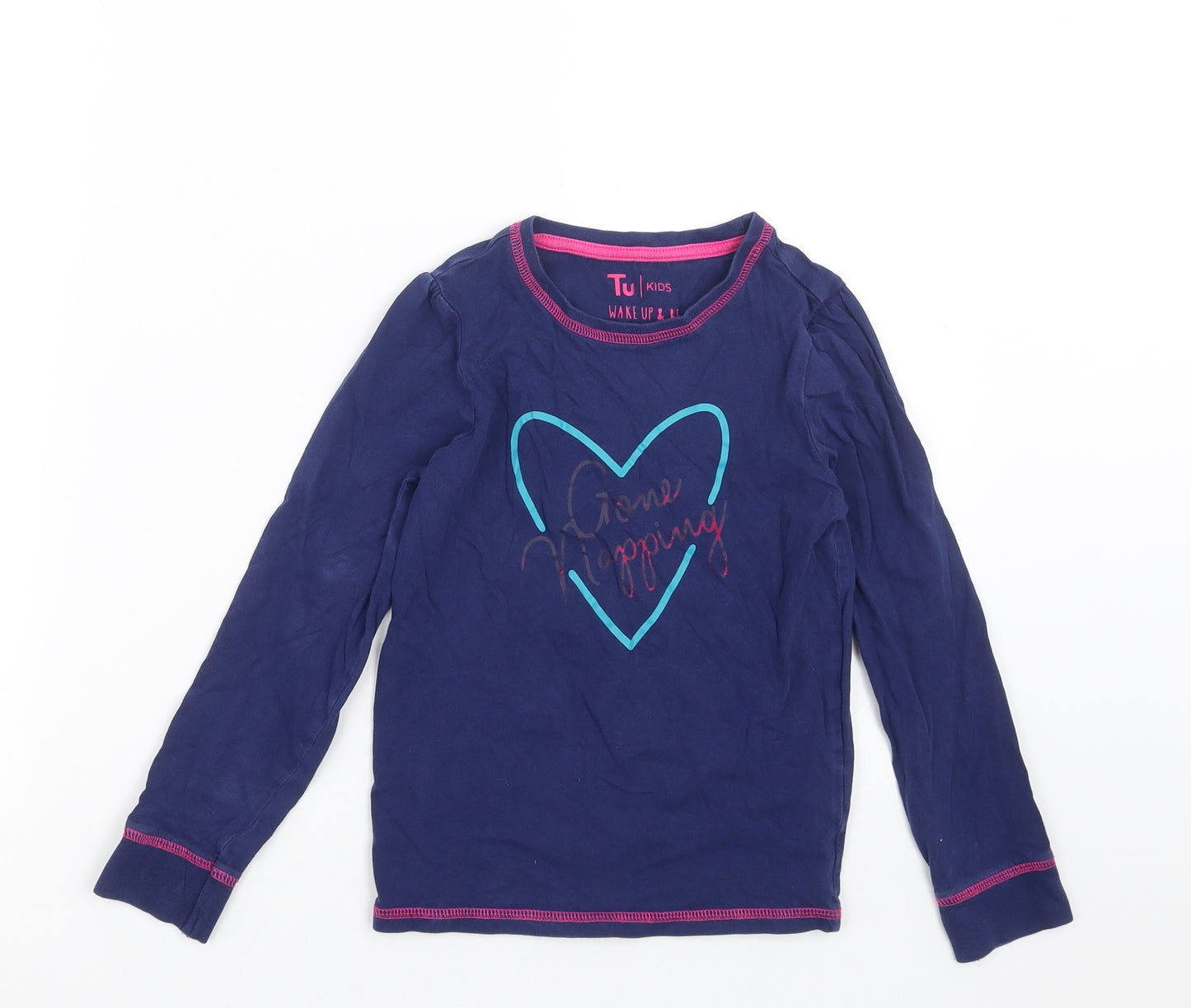 TU Girls Blue Solid  Top Pyjama Top Size 7-8 Years  - gone napping