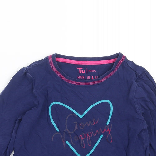TU Girls Blue Solid  Top Pyjama Top Size 7-8 Years  - gone napping