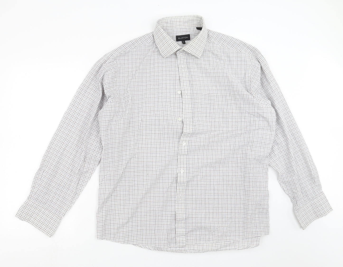 Burton Mens White Check   Dress Shirt Size 17.5