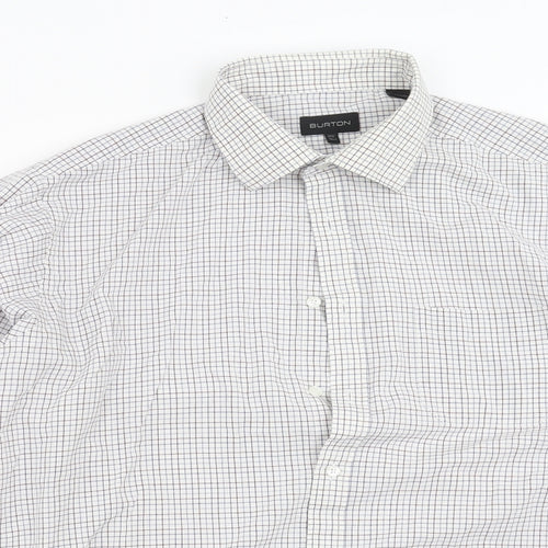 Burton Mens White Check   Dress Shirt Size 17.5