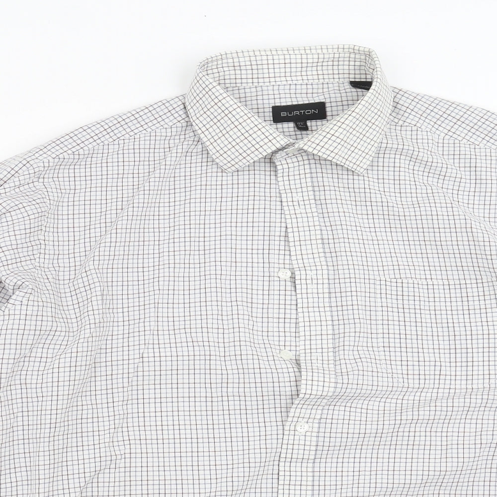Burton Mens White Check   Dress Shirt Size 17.5