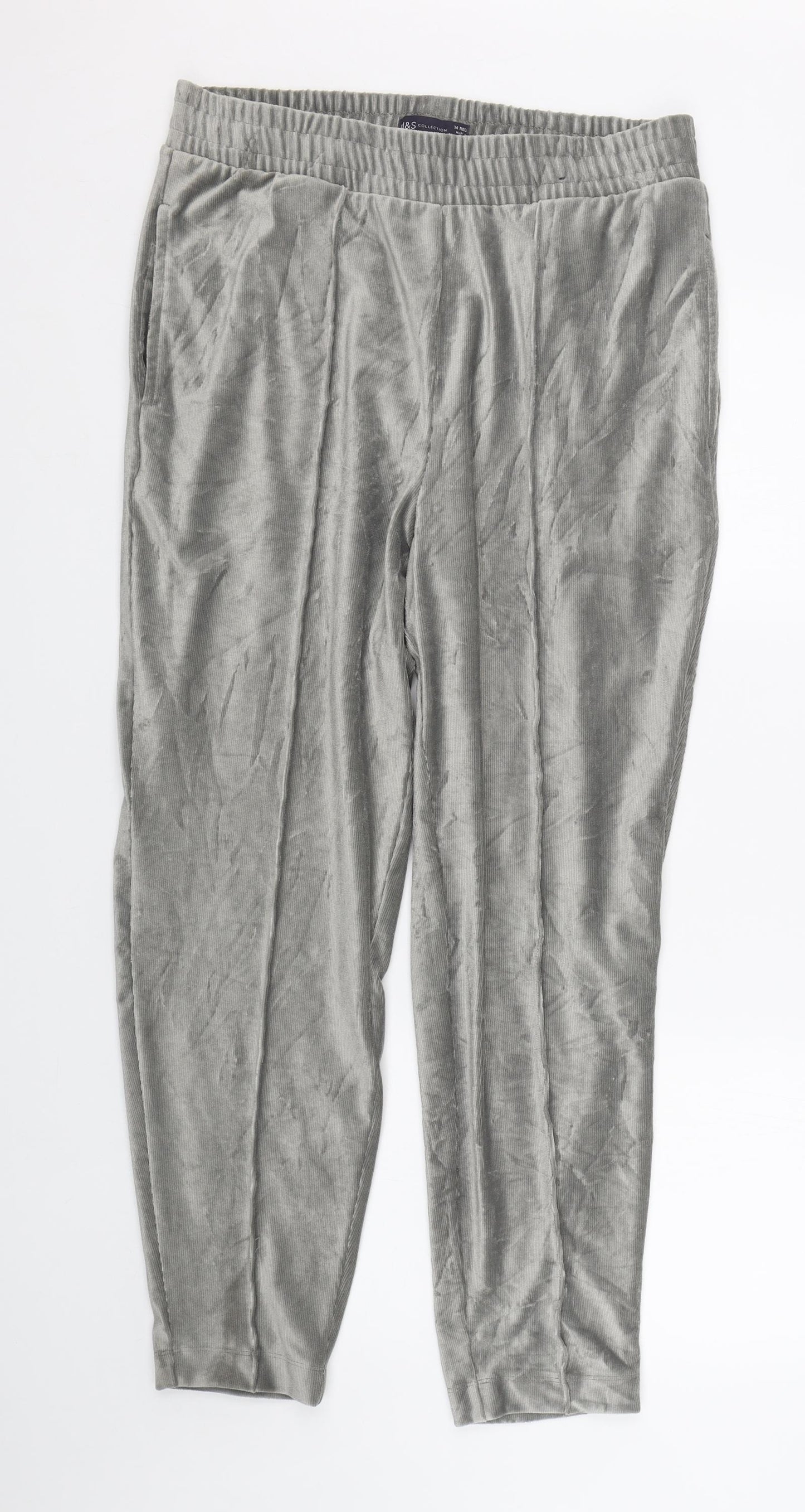 M&S Womens Grey  Corduroy Jogger Trousers Size 14 L27 in