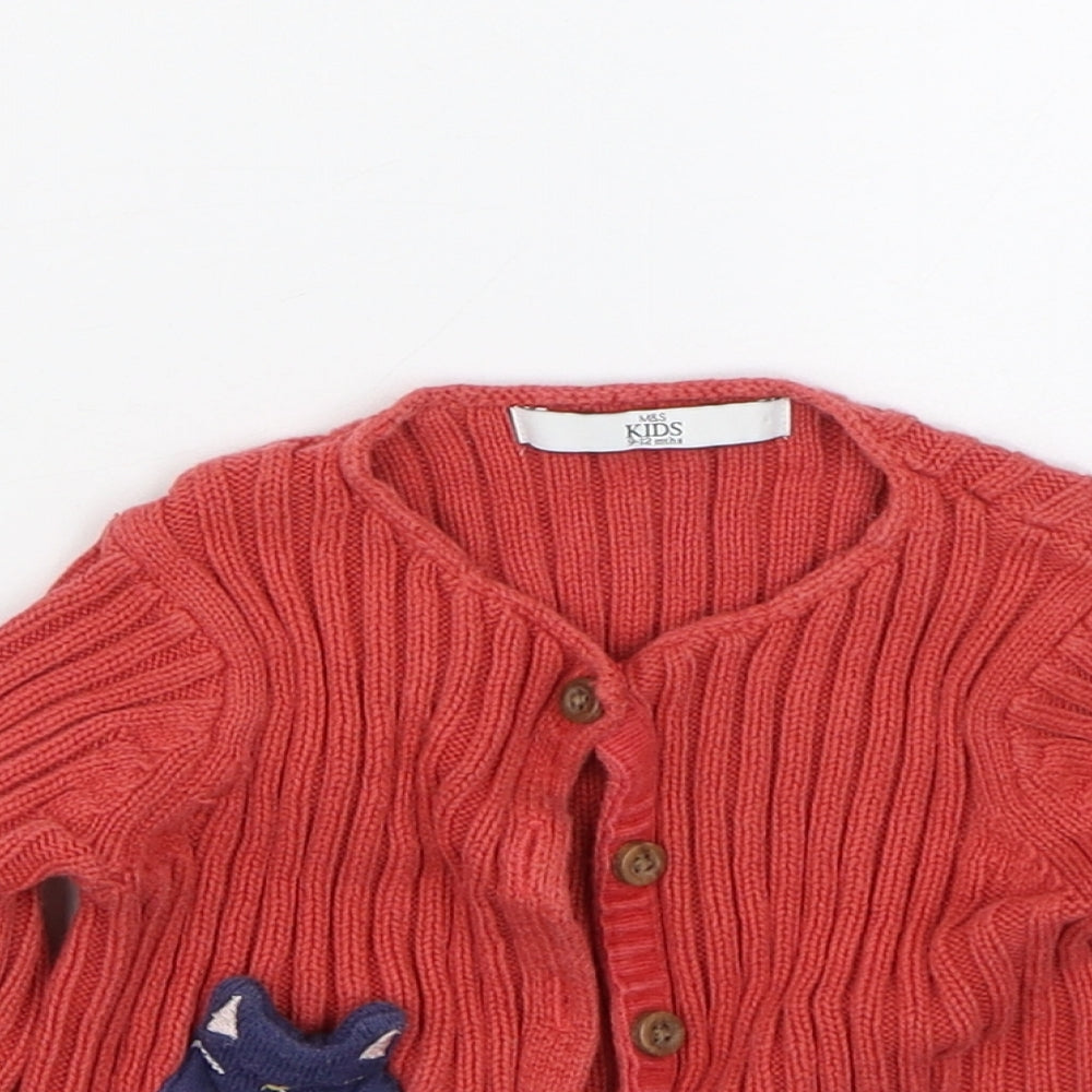 M&S Girls Red   Cardigan Jumper Size 9-12 Months  - cat