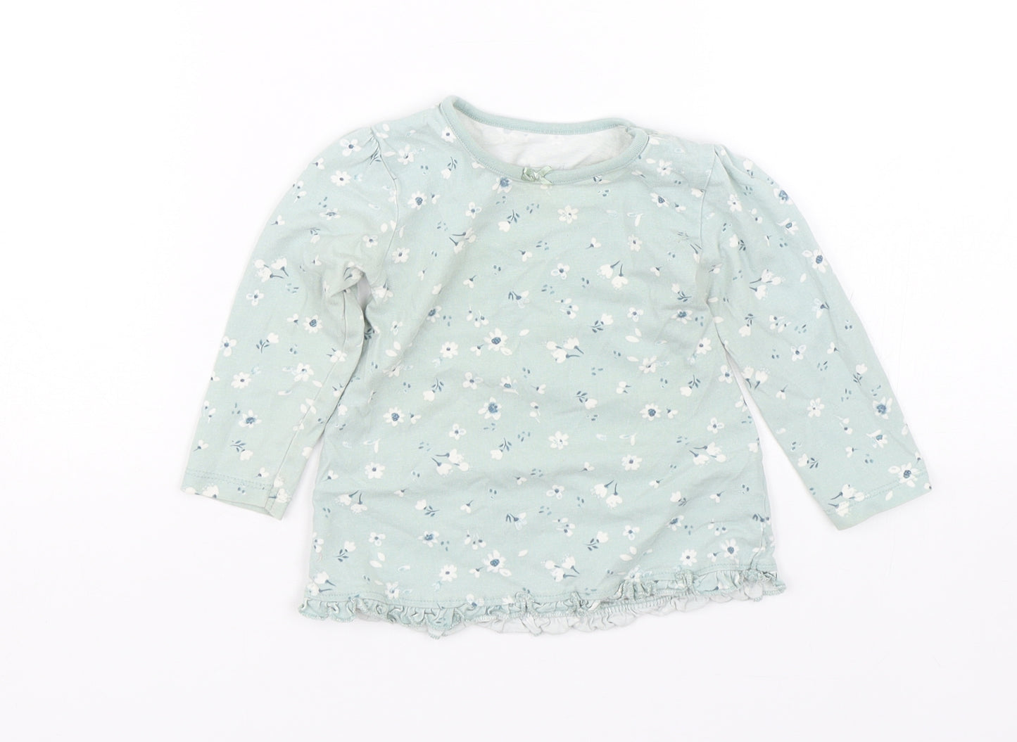 George Girls Green Floral  Basic T-Shirt Size 9-12 Months