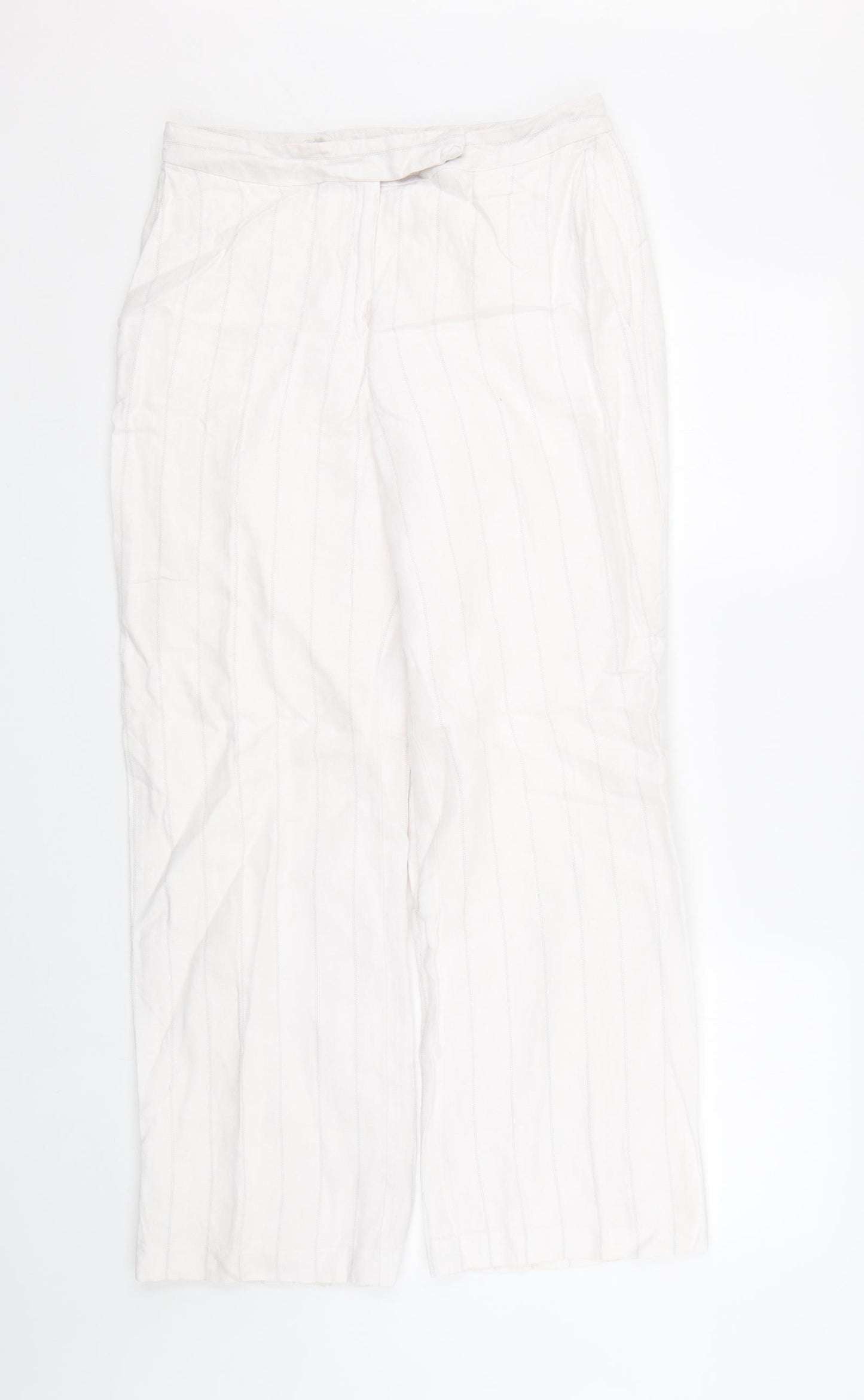 M&S Womens White Striped  Trousers  Size 10 L27 in