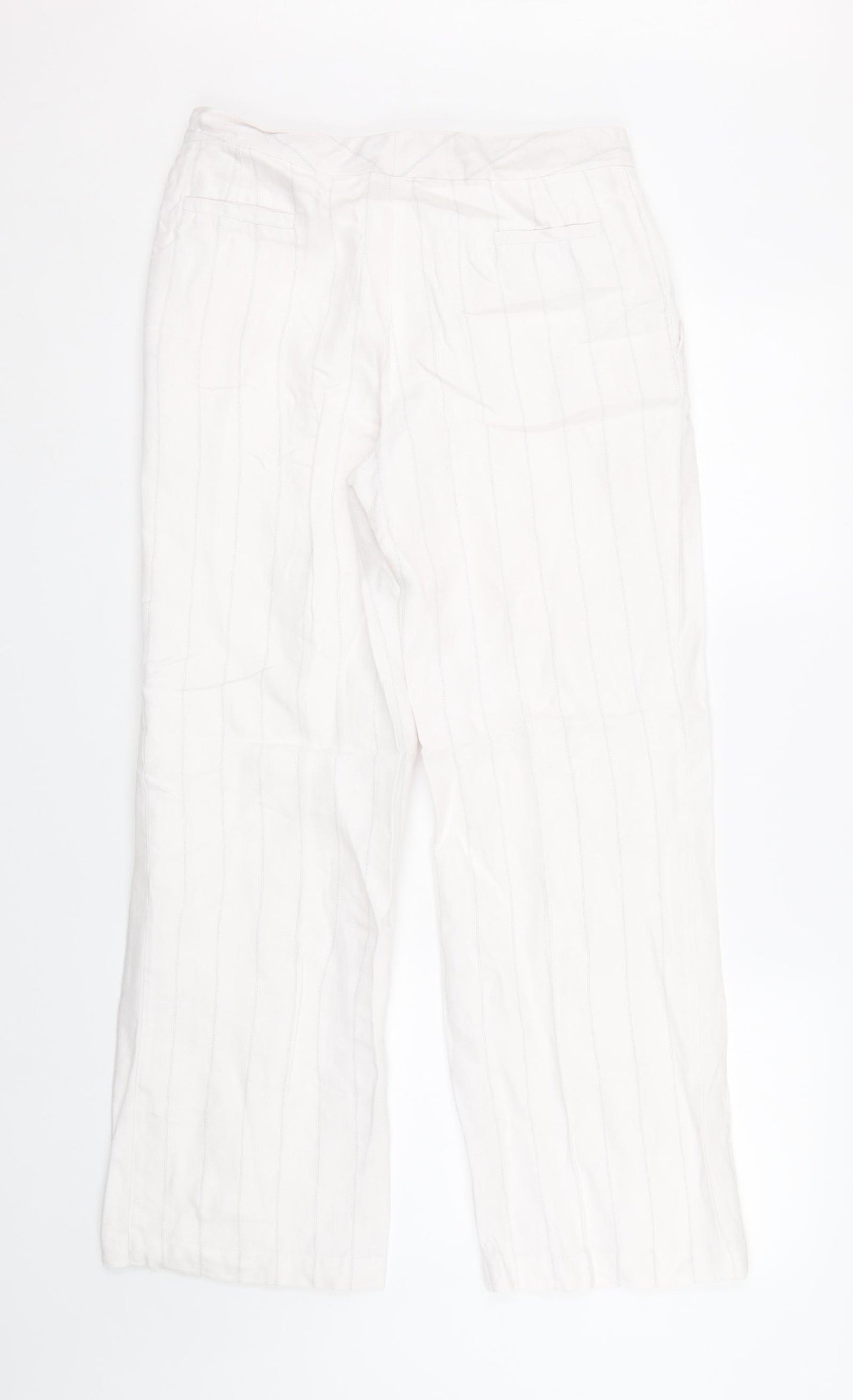 M&S Womens White Striped  Trousers  Size 10 L27 in