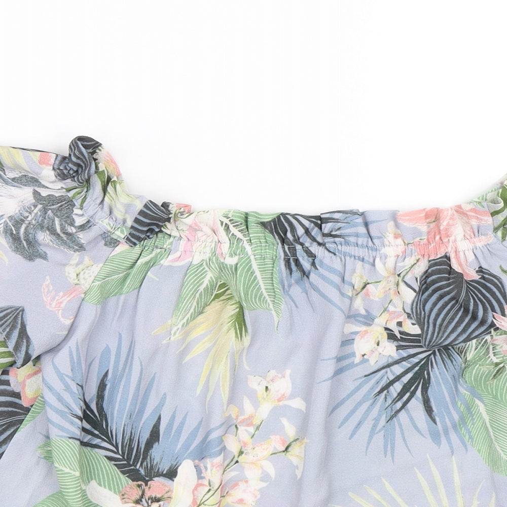 Dorothy Perkins Womens Blue Floral  Basic T-Shirt Size 8