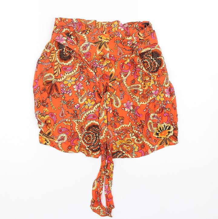 Dorothy Perkins Womens Orange Paisley Paperbag Shorts Size 8
