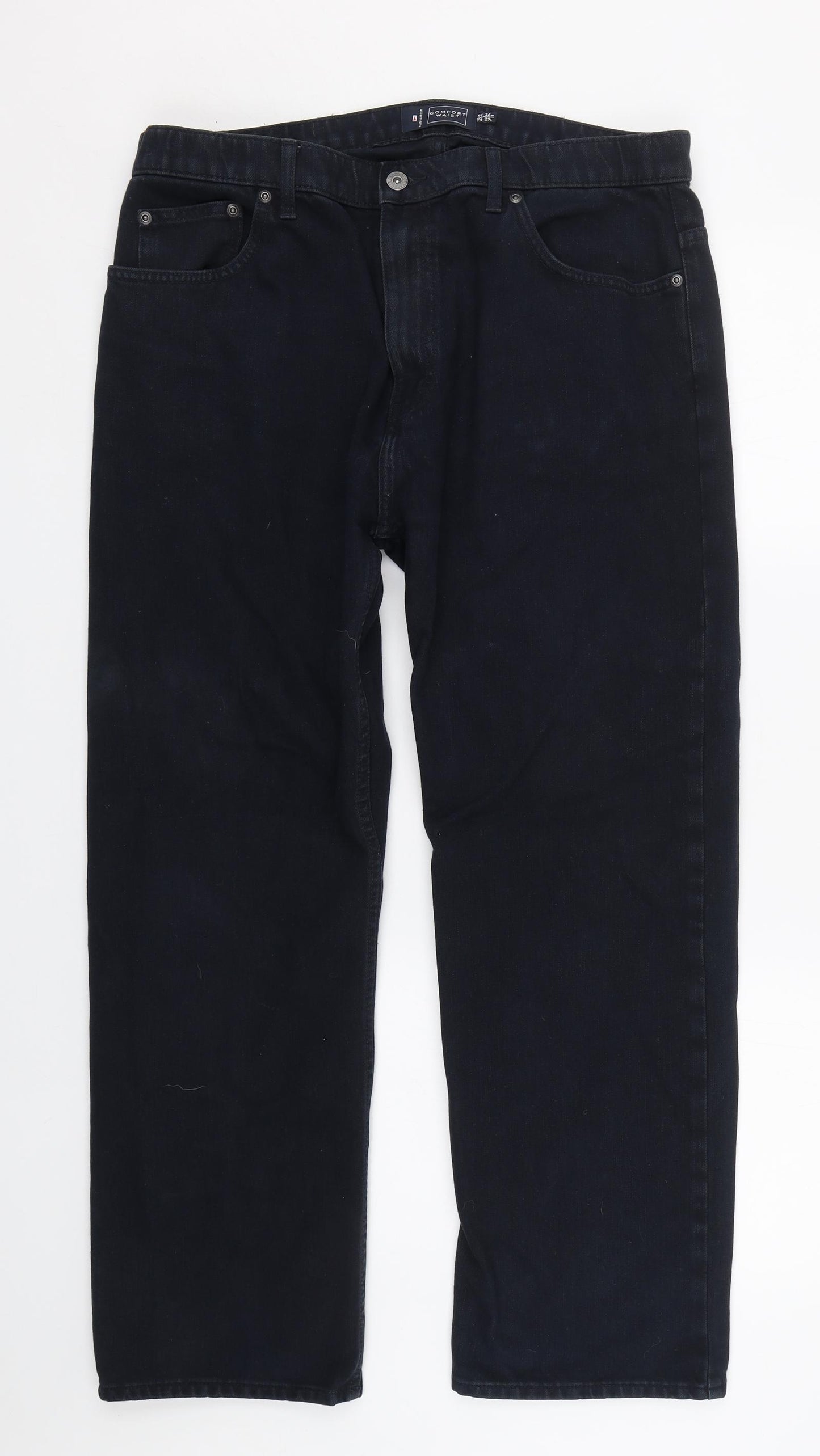 M&S Mens Black  Denim Straight Jeans Size 36 L27 in