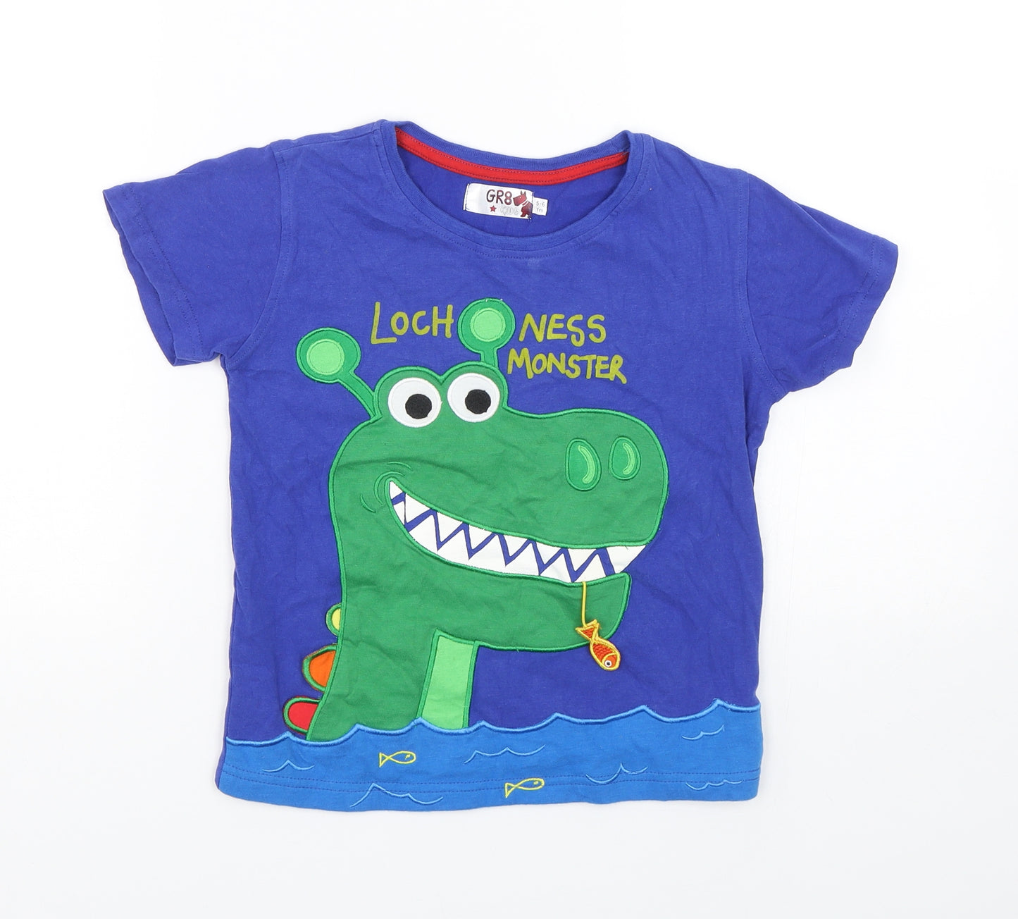 Gr8 kids Boys Blue   Basic T-Shirt Size 5-6 Years  - Loch Ness Monster