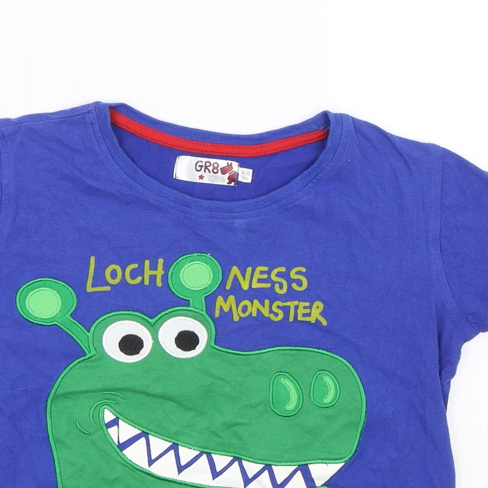 Gr8 kids Boys Blue   Basic T-Shirt Size 5-6 Years  - Loch Ness Monster