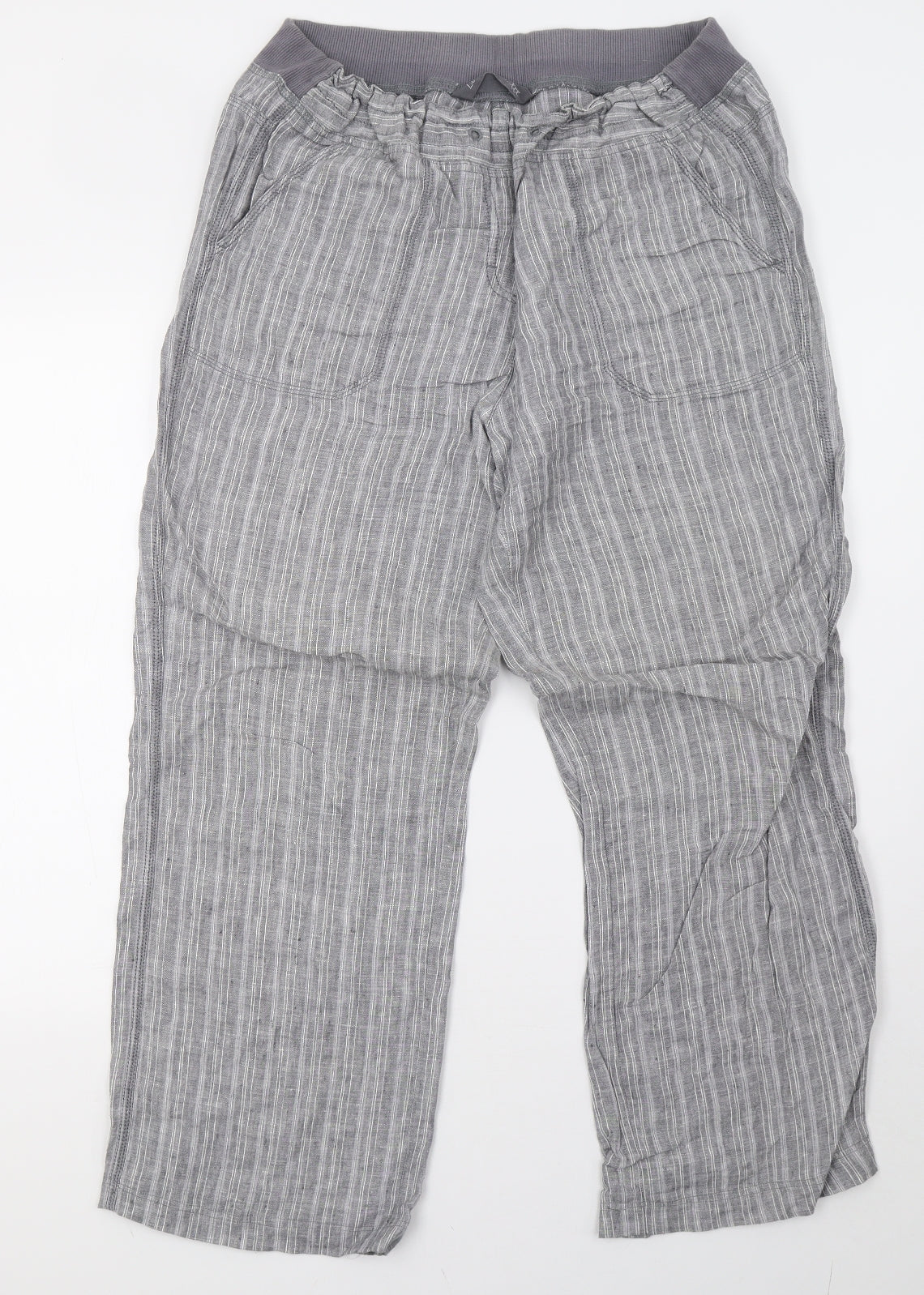 Marks and Spencer Womens Grey Striped  Trousers  Size 14 L30 in