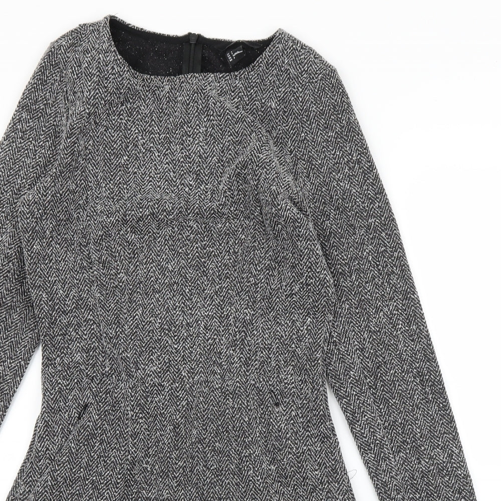 H&M Womens Grey Herringbone  A-Line  Size 10