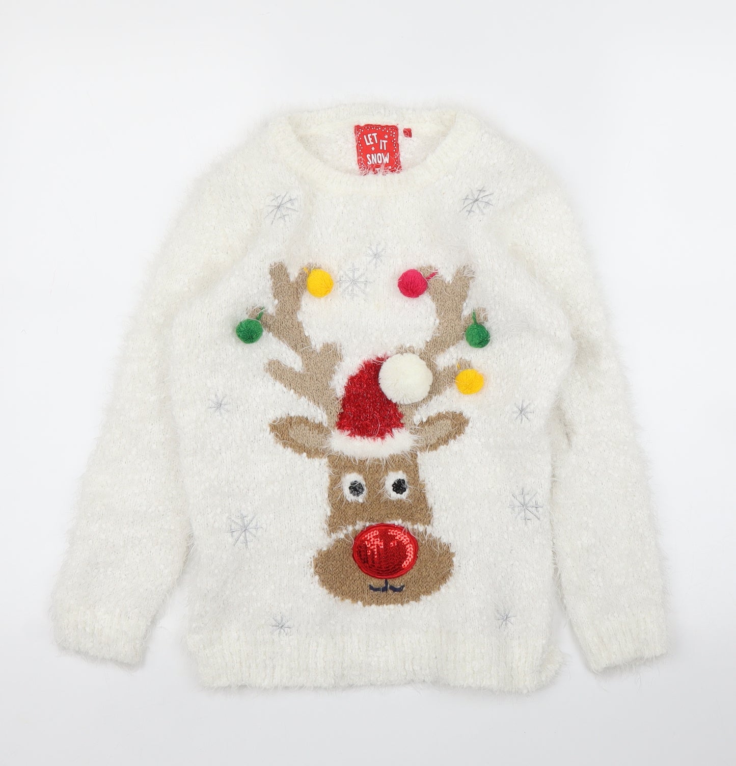 TU Girls White  Rayon Pullover Jumper Size 9 Years  - Christmas