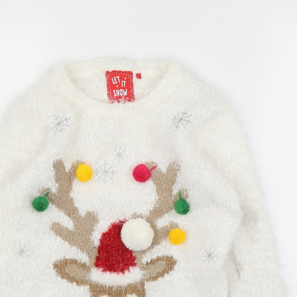 TU Girls White  Rayon Pullover Jumper Size 9 Years  - Christmas