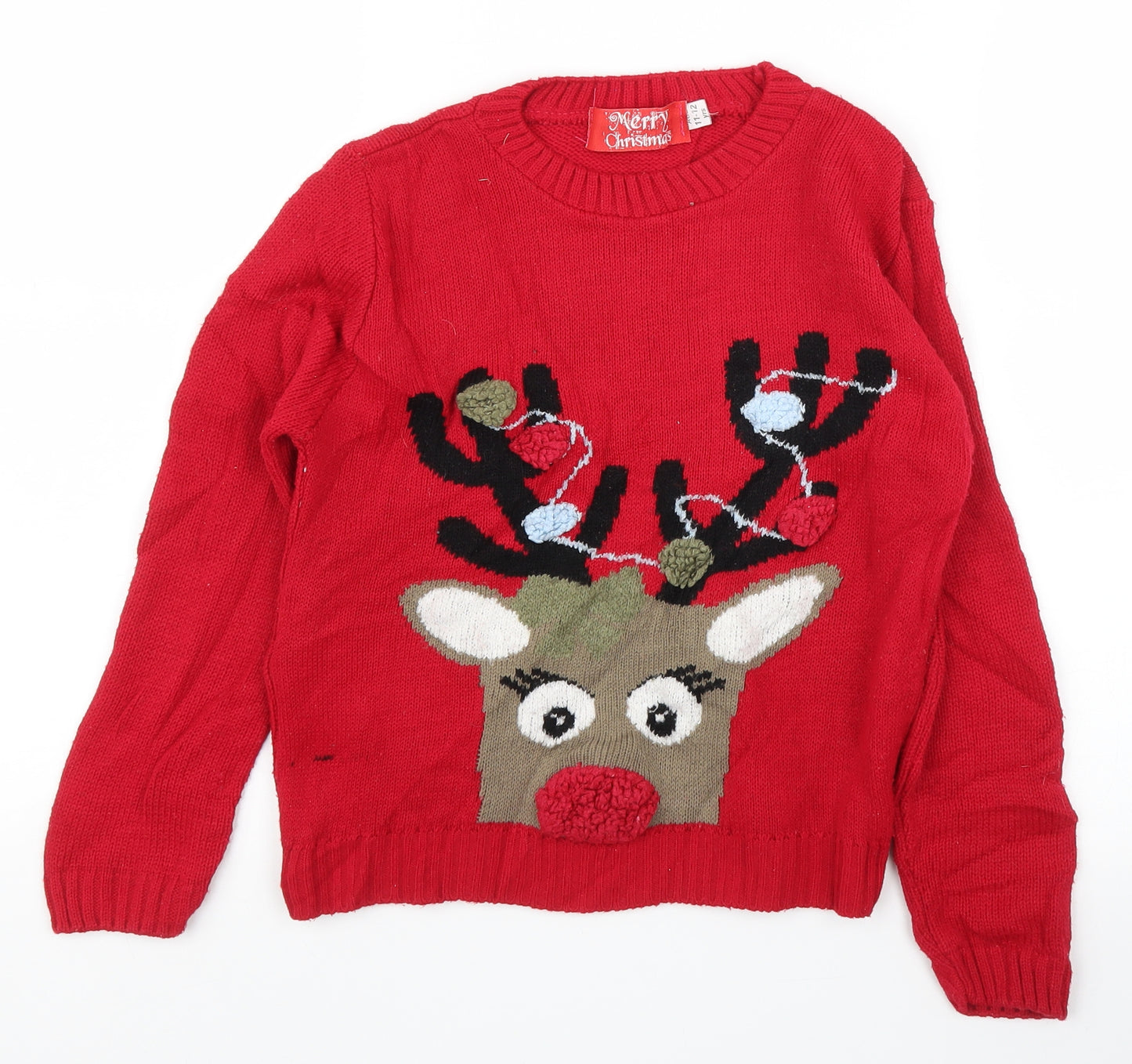 Preworn Boys Red   Pullover Jumper Size 11-12 Years  - Christmas