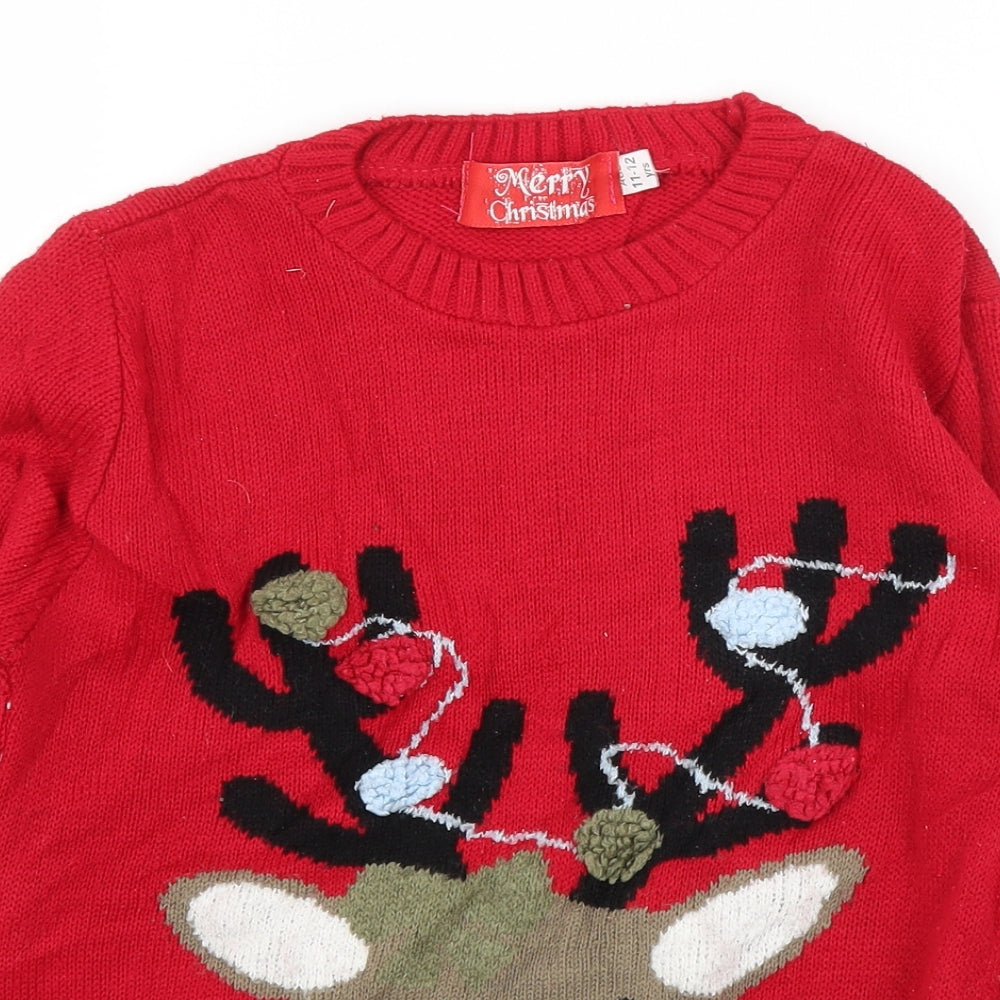 Preworn Boys Red   Pullover Jumper Size 11-12 Years  - Christmas