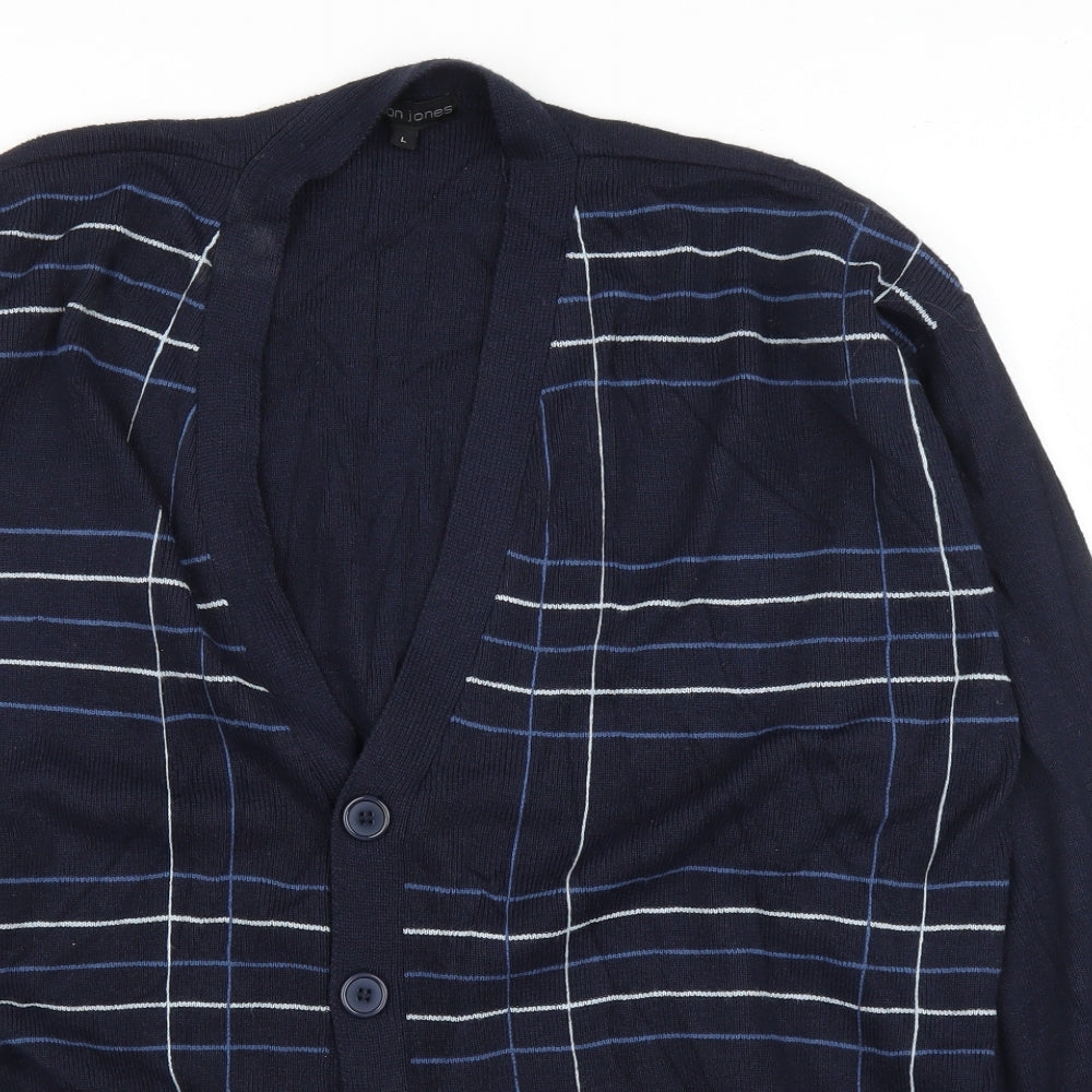Jason Jones Mens Blue Check  Cardigan Jumper Size L