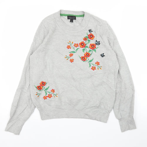Topshop Womens Grey Floral  Pullover Jumper Size 6
