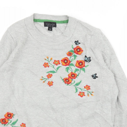 Topshop Womens Grey Floral  Pullover Jumper Size 6