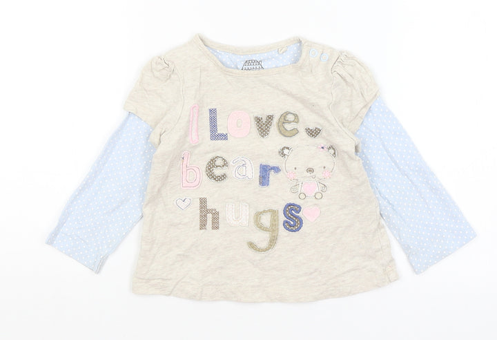 TU Baby Beige   Basic T-Shirt Size 12-18 Months  - I Love Bear Hugs