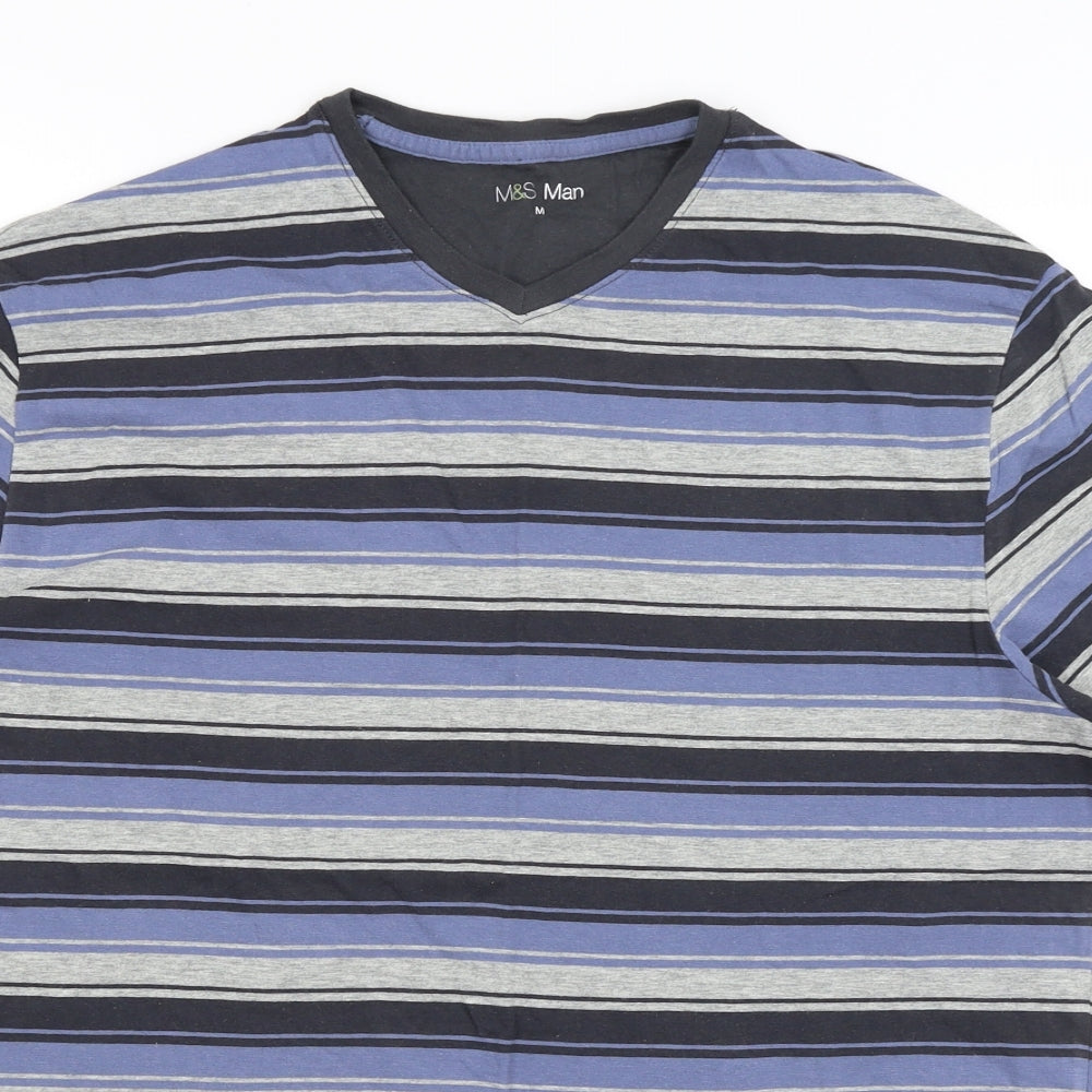 M&S Mens Blue Striped   T-Shirt Size M