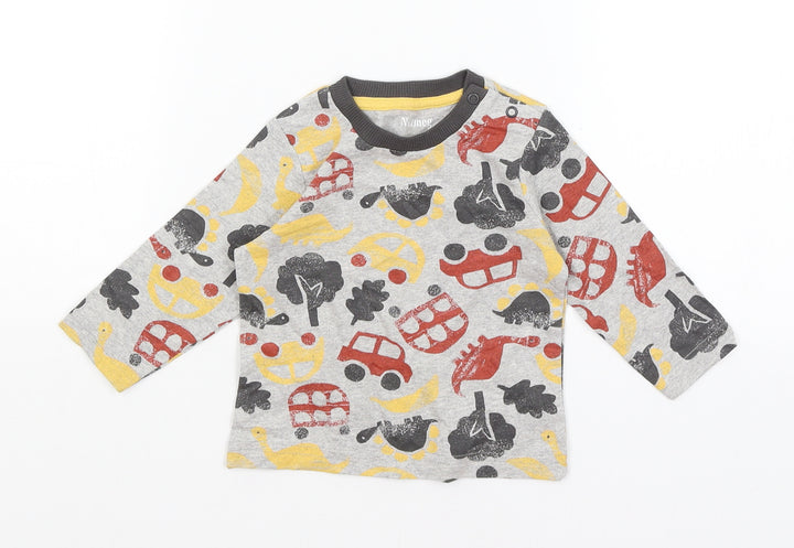 Nutmeg Baby Grey   Basic T-Shirt Size 3-6 Months  - Dinosaurs & Vehicles